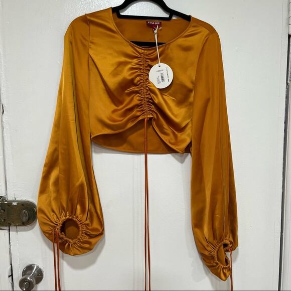 Staud Blossom Cinch Top in Cumin / Rust Satin NWT Size S - Picture 6 of 12